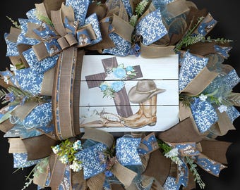 Cowboy Boot Wreath: Burlap Cross, Western Farmhouse Decor