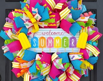 Summer Wreath| Popsicle Summer Wreath| Front Door Summer Wreath| Bright Summer Wreath| Ice Cream Wreath| Door Wreath| Housewarming Gift