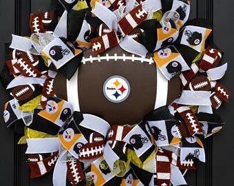 Pittsburgh Steelers Football Wreath, NFL Fan Door Hanger, Black & Gold Football Decor, Steelers Door Wreath, Game Day Decor, Sports Fan Gift