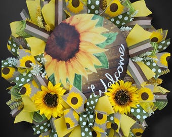 Sunflower Wreath| Farmhouse Wreath| Country Wreath| Front Door Wreath| Door Hanger| Front Porch Wreath| Everyday Wreath| Housewarming Gift