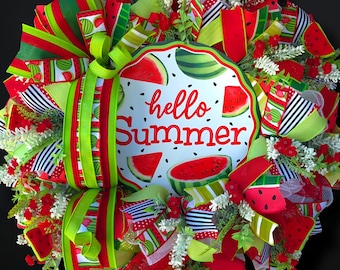 Watermelon Summer Wreath, Hello Summer Door Wreath, Watermelon Door Hanger, Watermelon Welcome Wreath, Summer Mesh Wreath, Housewarming Gift