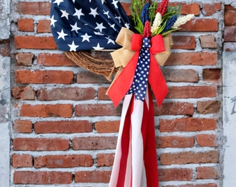 Patriotic Wreath| American Flag Wreath| 4th Of July Wreath| Memorial Day Wreath| Veterans Day Wreath| Door Wreath| Housewarming Gift