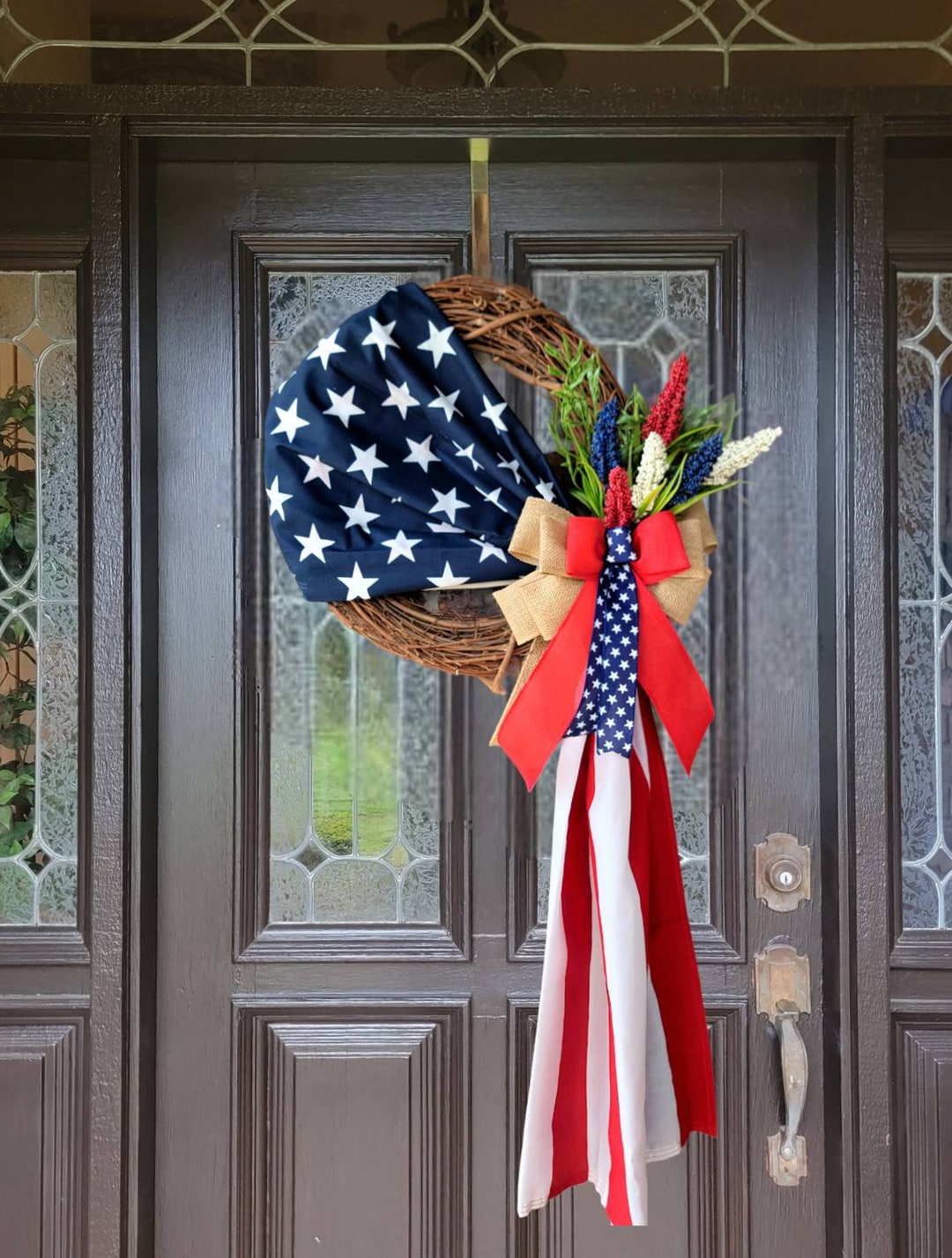 Patriotic American Flag Wreath, Front Door Wreath, Patriotic Wreath ...