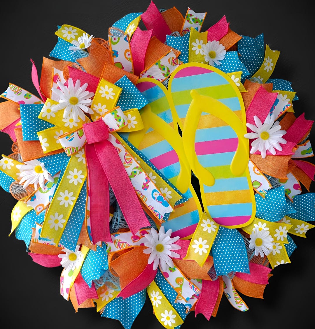Flip Flop Summer Wreath: Handmade Daisy Door Decor - Etsy