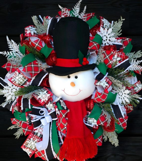 Personal Lee Yours, Best Wreath Signs, Cute Snowman In Blue  Snowman Christmas winter wreath display picture 1