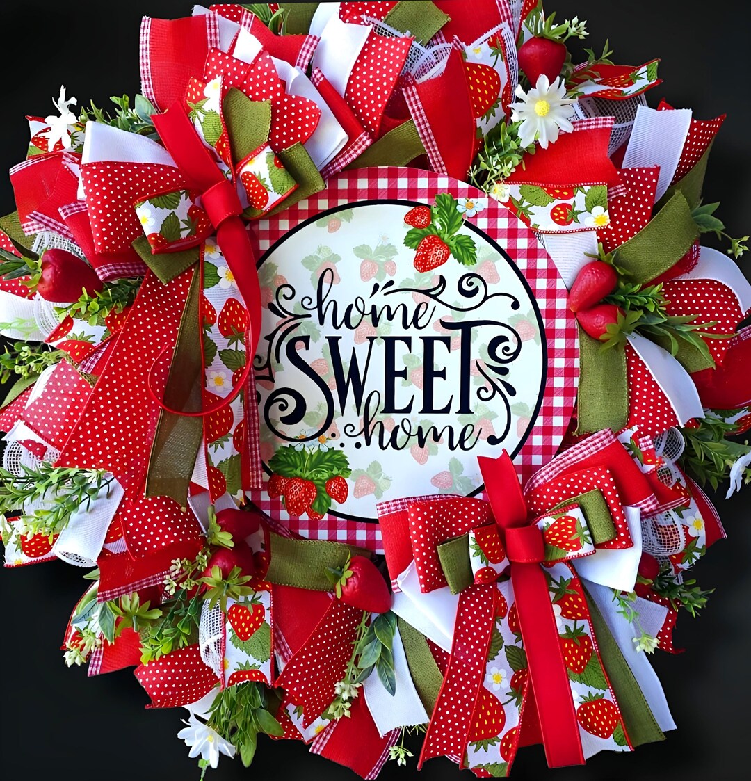 Strawberry Wreath, Farmhouse Wreath, Summer Spring Welcome Wreath, Home ...