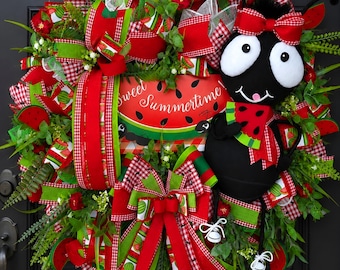 Sweet Summertime Watermelon Ant Wreath, Summer Front Door Wreath, Picnic Theme Wreath, Large Ant Decor, Summer Door Decor
