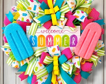 Summer Wreath, Popsicle Wreath, Welcome Summer Door Wreath, Summer Fun Wreath, Popsicle Door Decor, Housewarming Gift