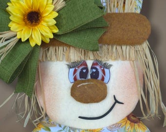 Handmade Scarecrow Wreath Attachment: Sunflower & Raffia Fall Decor