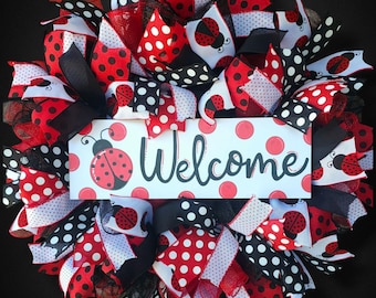 Ladybug Wreath| Spring Wreath| Summer Wreath| Spring Door Wreath| Summer Door Wreath| Door Wreath| Front Door Wreath| Ladybug Decor| Gift