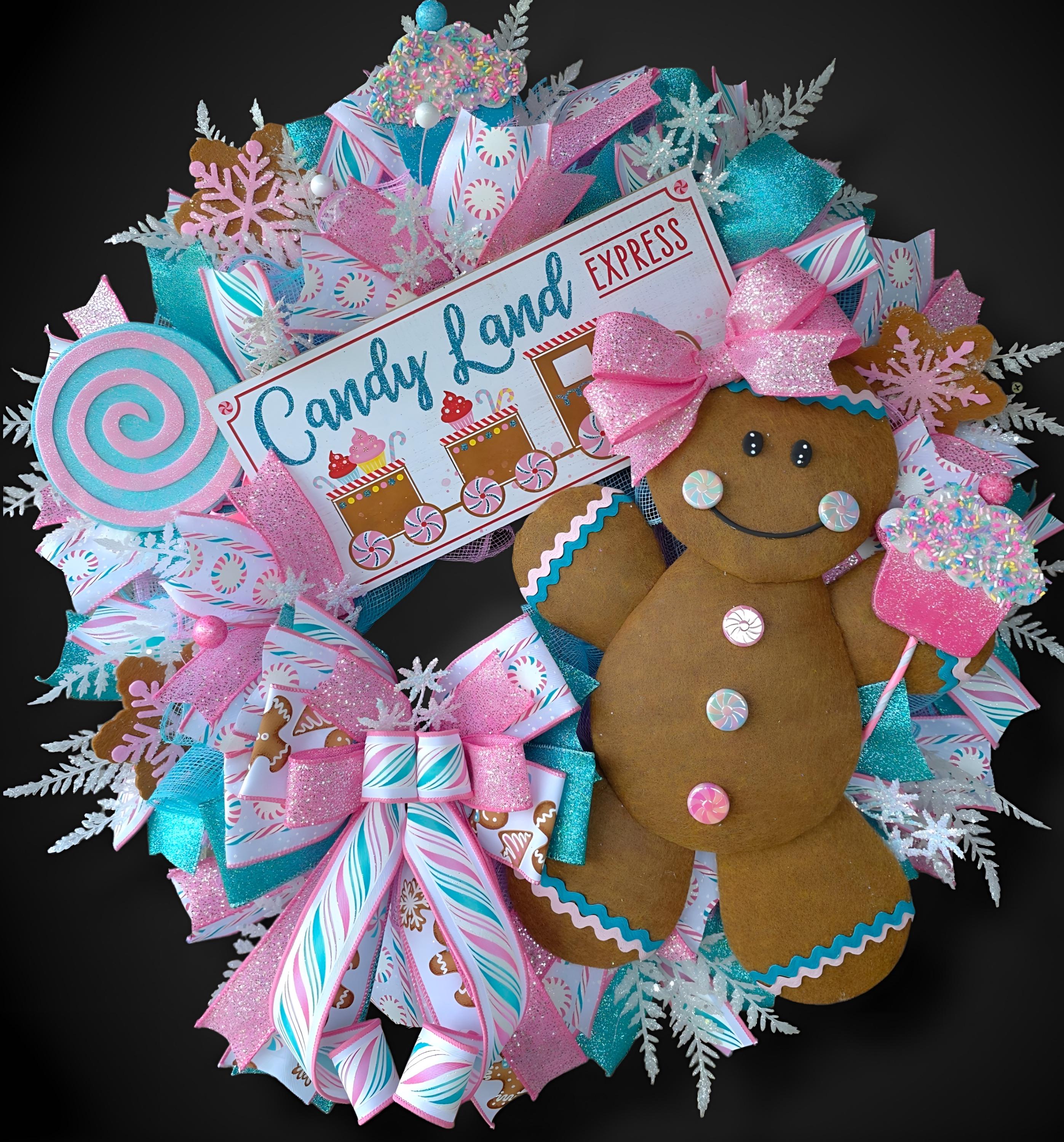 Christmas Candy Land Gingerbread Wreath: Whimsical Christmas Door ...