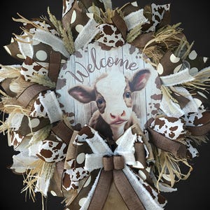 Highland Cow Wreath, Farmhouse Cow Welcome Wreath, Country Wreath,  Western Wreath, Everyday Wreath, Cow Wreath,  Front Door Wreath