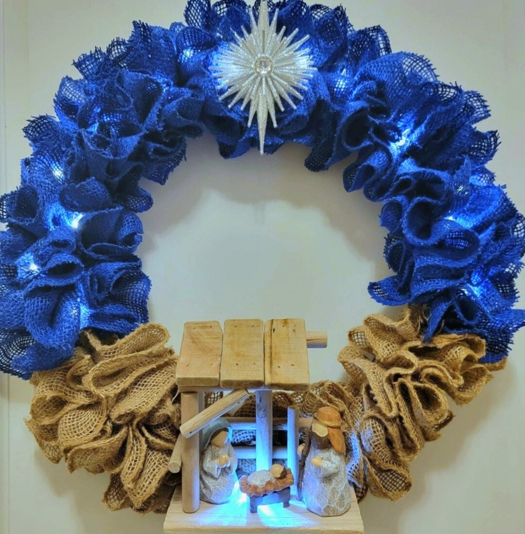 Star Lighted Nativity Scene Christmas Wreath Nativity Wreath Christmas Wreath Corona Del