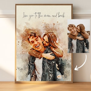 Custom Portrait Anniversary Gift for Him Her, Boyfriend, Girlfriend, Engagement, Watercolor Painting from Photo, Digital Canvas Print