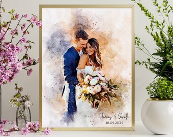 Watercolour First Wedding Anniversary Gift, Gift for Husband, Boyfriend Anniversary Gift, Anniversary Gift for Him, Custom Couple Portrait