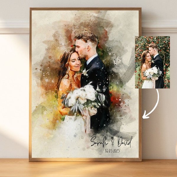 Custom Portrait Painting from Photo, Wedding, Anniversary, Engagement, Gift for Husband Wife Parents Mom, Digital or Canvas Print, Wall Art