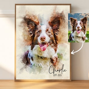 カスタム水彩ペットメモリアル、ペット絵画、ペットの肖像画、犬の肖像画、動物の肖像画、ペットロスギフト、写真からの肖像画