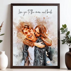 Custom Watercolor Couple Portrait - Anniversary Gift for Boyfriend, From Your Photo