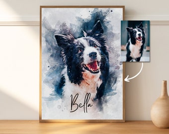 Pet Memorial Gift Watercolor Painting, Custom Pet Portrait from Photo, Dog Cat Pet Loss Gift, Bereavement Gift, Digital or Canvas Print