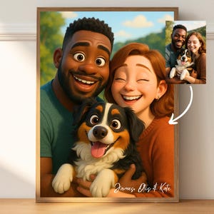 Portrait de dessin animé personnalisé de style Pixar à partir de la photo | Anniversaire, Cadeau d'anniversaire | Couple, parents, amis, famille, enfant, animal de compagnie, oeuvre d'art personnalisée