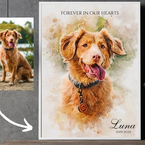 Personalized Pet Portrait Watercolor, Gift Custom Dog Painting from Photo, Pet Memorial Gift for Pet Loss, Sympathy Gift for Dog Owner