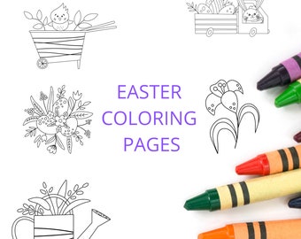 Easter Digital Coloring Pages, Easter baskets, bunnies, flowers, Easter sheep, 19 pages of fun coloring pages, fun coloring activities