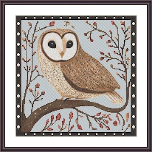 Wintery Barn Owl 2 Cross Stitch Pattern - Download - Owl Cross Stitch Pattern