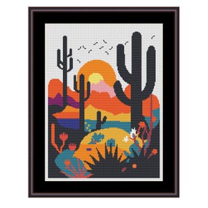 Modern Southwest Sunset Scene Cross Stitch Pattern - Download - Southwest Sunset Scene pattern digital