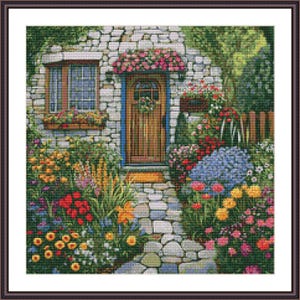 Flower Garden Scene Cross Stitch Pattern - Garden Cross Stitch - Download - Full Coverage Cross Stitch