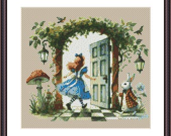 Alice&#39;s Adventures in Wonderland Through the Door Cross Stitch Pattern - Download - Alice Cross Stitch Pattern