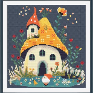 Woodland Mushroom Gnome House Scene Cross Stitch Pattern Cottage Core  Cross Stitch Pattern PDF Download