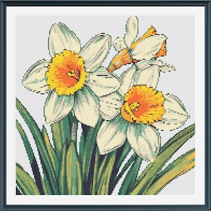 Bouquet of Daffodils Cross Stitch Pattern - Download - Daffodils Flower Stitch Pattern - Floral Cross Stitch Pattern