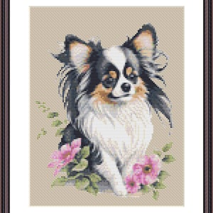 【未使用品】 パピヨン犬のクロスステッチパターン - 日本 Etsy 版画