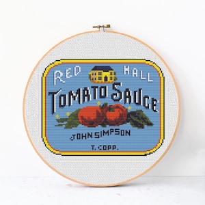 Cross Stitch Pattern Vintage Tomato Can Label Kitchen Decor Bold & Easy PDF Download