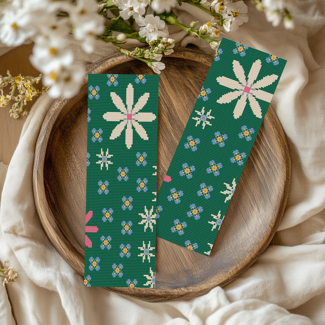 Blue Flowery Bookmark Cross Stitch Pattern - Download - Bookmark Cross ...