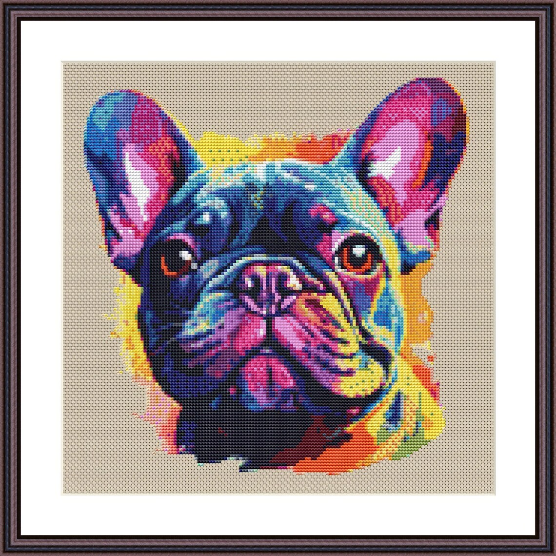 French Bulldog Color Pop Stitch Pattern Download Dog Cross Stitch