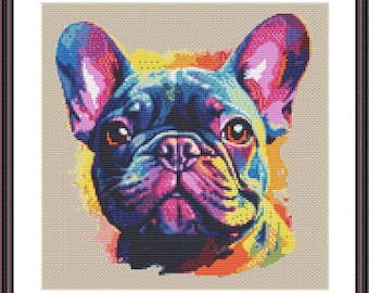 French Bulldog Color Pop Stitch Pattern - Download Dog Cross Stitch Pattern