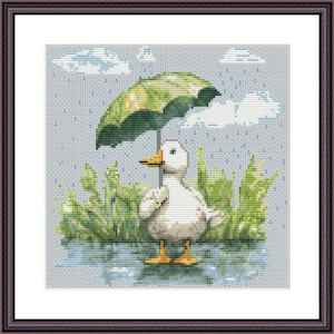 Duck in the Rain Cross Stitch Pattern - Download - Storybook Nursery Rhyme Cross Stitch Pattern