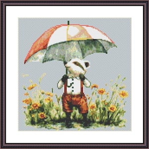 Badger in the Rain Cross Stitch Pattern - Download - Storybook Nursery Rhyme Cross Stitch Pattern