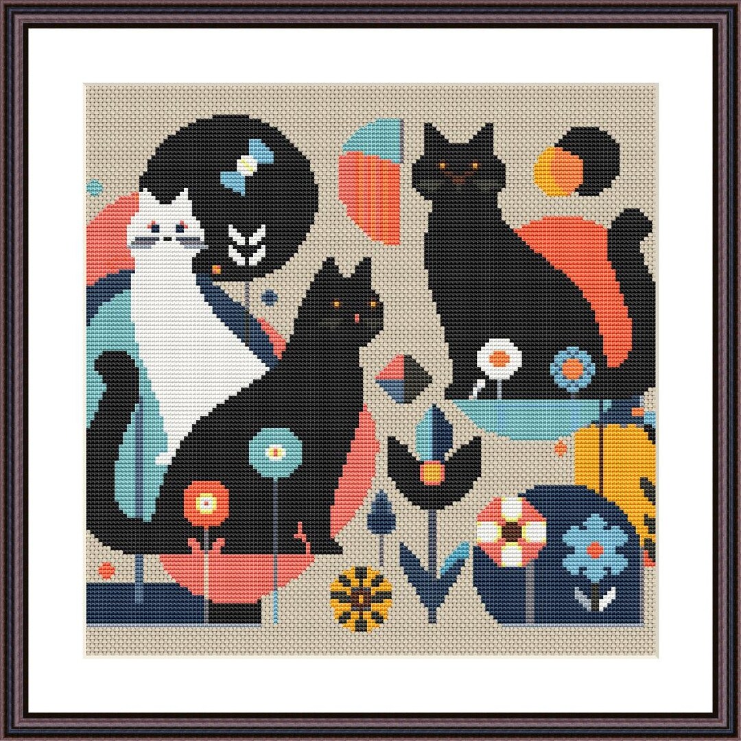 Contemporary Modern Cats One in a Series Cross Stitch Pattern ...