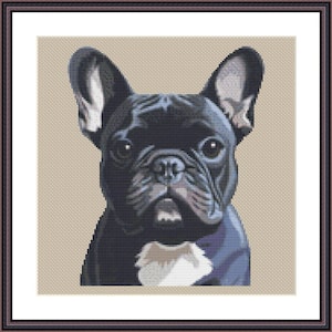 Dog Cross Stitch Pattern, French Bulldog Downloadable PDF, Customizable Alphabet Included, Print & Tablet Options