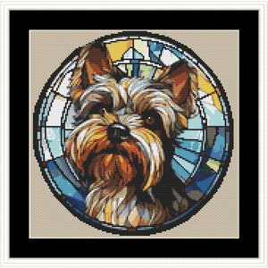 Yorkie Stained Glass Cross Stitch Pattern - Download PDF Dog Cross Stitch Pattern