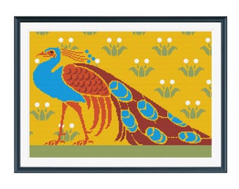 Art Nouveau Peacock Cross Stitch - Peacock Wall Art Cross Stitch Pattern - Download