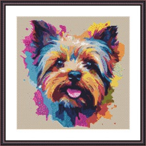 Yorkie Color Pop Cross Stitch Pattern - Download Dog Cross Stitch Pattern - Yorkshire Terrier Dog Cross Stitch Pattern