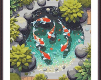 Koi Pond Cross Stitch - Motif de point de croix complet pour Koi Pond - Télécharger