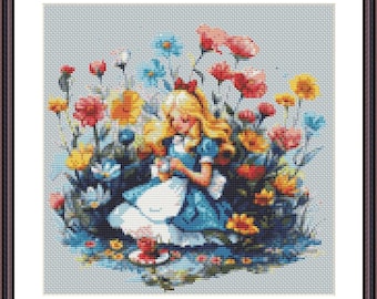 Alice's Adventures in Wonderland In the Garden Cross Stitch Pattern - Download - Alice Cross Stitch Pattern