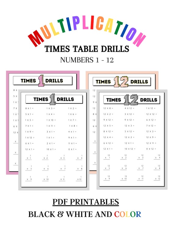 printable multiplication times table worksheet etsy