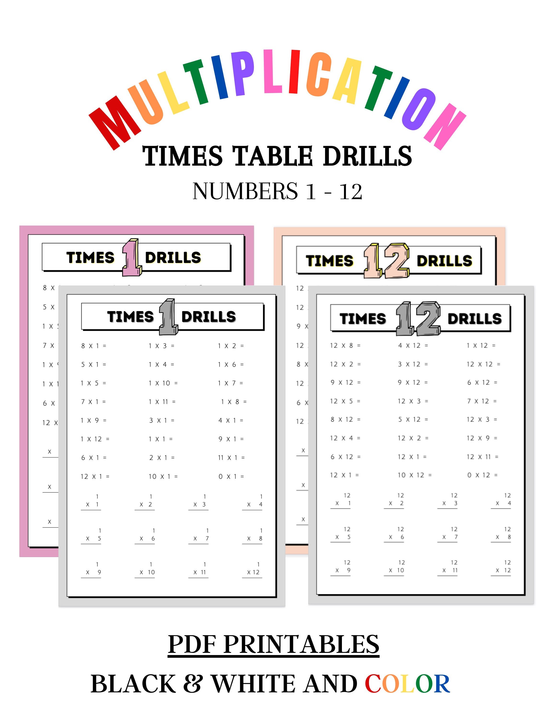 printable multiplication times table worksheet etsy