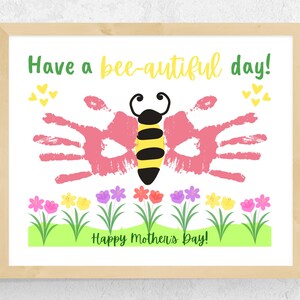 Bee Mother&#39;s Day Handprint Art for Toddlers, Preschool, Baby, Kids | Bee Handprint Gift for Grandma, Mom, Aunt | Mother&#39;s Day Bee Craft