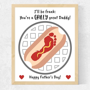 Vaderdag voetafdruk kunst ambacht, hotdog papa voetafdruk ambacht voor kleuters baby, papa voetafdruk Vaderdag handafdruk grill kunst